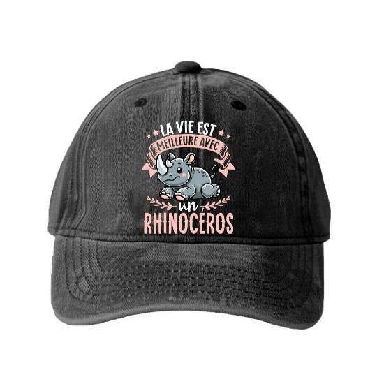 La Vie Est Meilleure Avec Un Rhinoceros - Sweet Washed Denim Baseball Caps