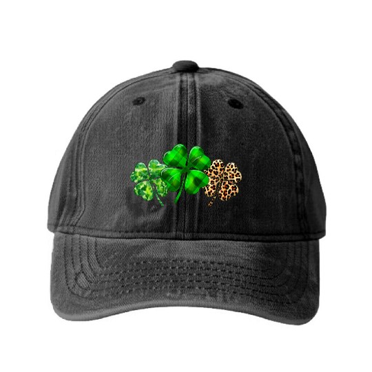 Plaid Shamrock Leopard Camouflage St Patricks Day Washed Denim Baseball Caps