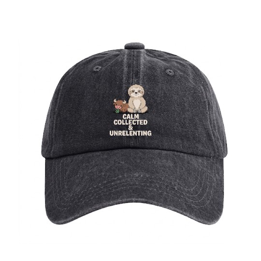 Taurus Zodiac Sloth Calm Collected & Unrelenting Washed Denim Baseball Caps