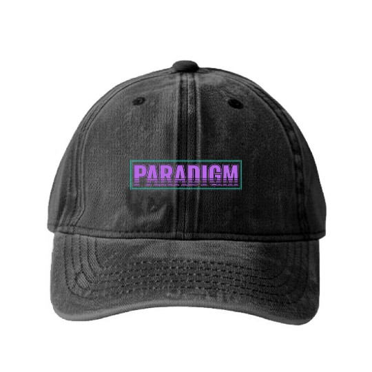 Neon Retro Paradigm Text Design Washed Denim Baseball Caps
