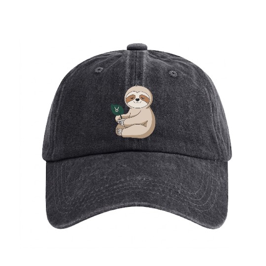 Taurus Zodiac Sloth Holding Leaf Washed Denim Baseball Caps