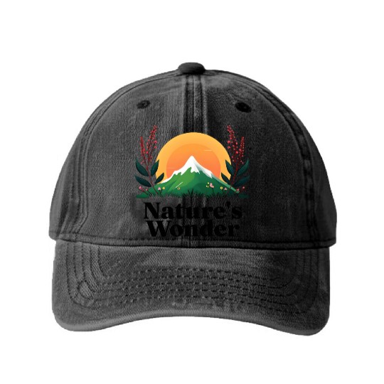 Natures Wonder - Outdoors Hiking - Mountain Sunset Washed Denim Baseball Caps