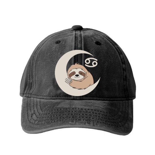 Cancer Zodiac Sloth Embrace the Calmness Washed Denim Baseball Caps