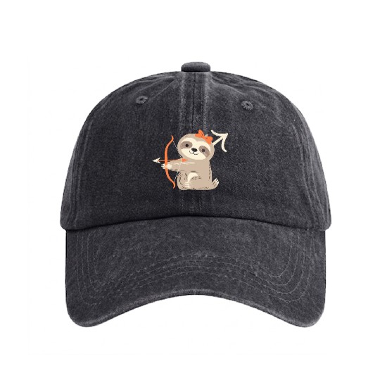 Sagittarius Zodiac Sloth Archer Design for Washed Denim Baseball Caps