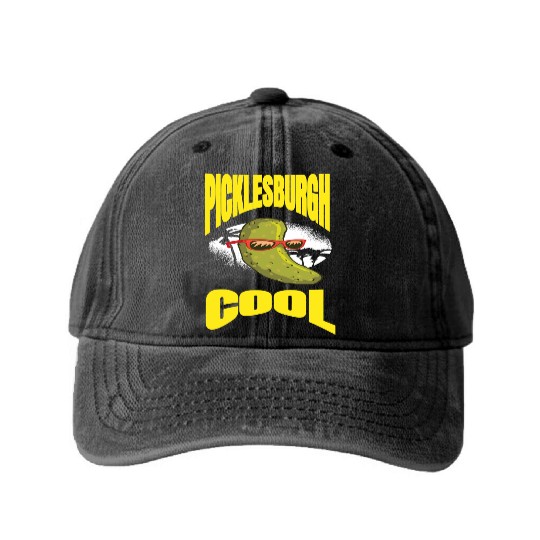 Pittsburgh Humor Picklesburgh Cool Relaxing Pickle Washed Denim Baseball Caps