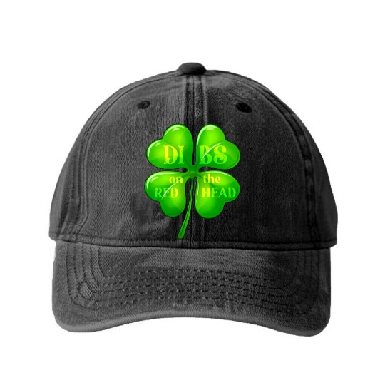 Dibs On The Redhead St Patrick's Day Shamrock Washed Denim Baseball Caps