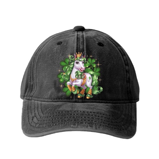 St. Patrick's Day Unicorn Funny Lucky Unicorn Washed Denim Baseball Caps