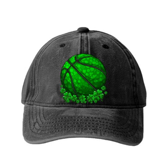 Basketball Shamrock Lucky Clover St Patrick's Day Washed Denim Baseball Caps
