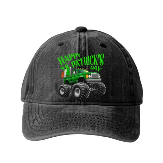 Happy St Patricks Day Toddler Lucky Monster Truck Washed Denim Baseball Caps