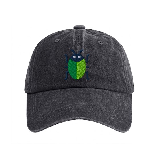 Green bug embroidered Washed Denim Baseball Caps
