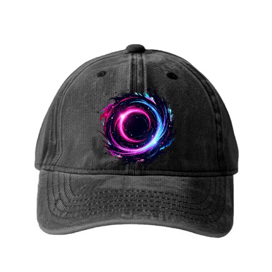 Cosmic Vortex Swirl – Neon Galaxy Energy Washed Denim Baseball Caps