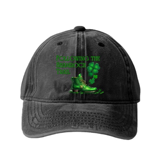 St. Patrick's Day - Following the Shamrock Trail Washed Denim Baseball Caps