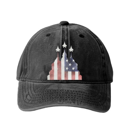 Patriotic Flyby F-22 Raptor Washed Denim Baseball Caps