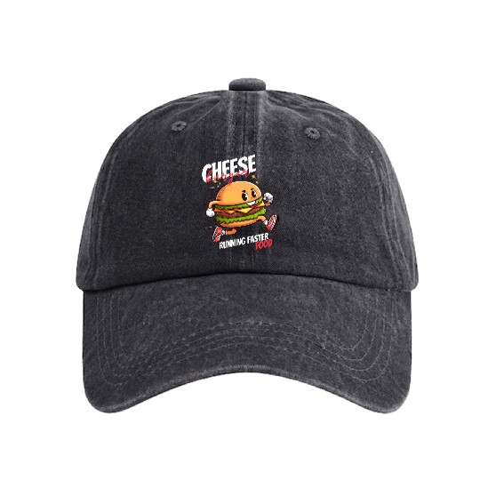 Cheese burger running faster food Washed Denim Baseball Caps