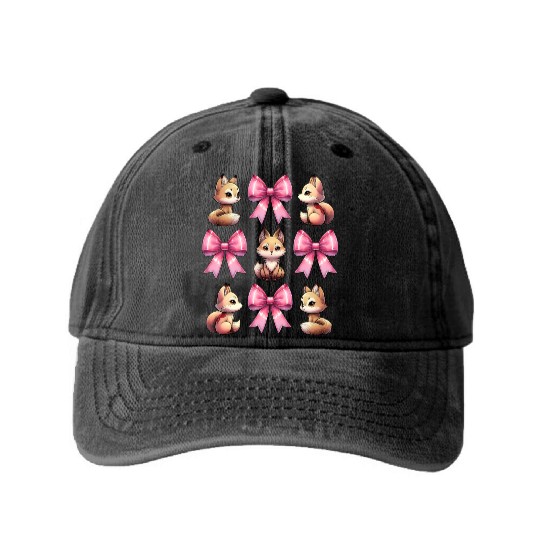 Coquette Bow Kitsune Fox Mask Pink Ribbon Mom Washed Denim Baseball Caps