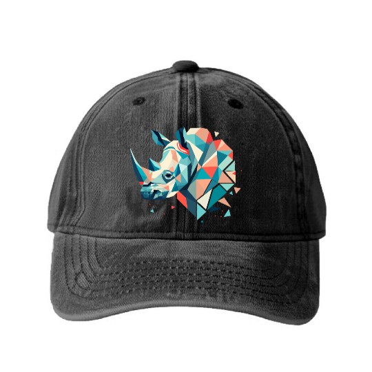 Abstract Rhinoceros - Geometric Strength Washed Denim Baseball Caps