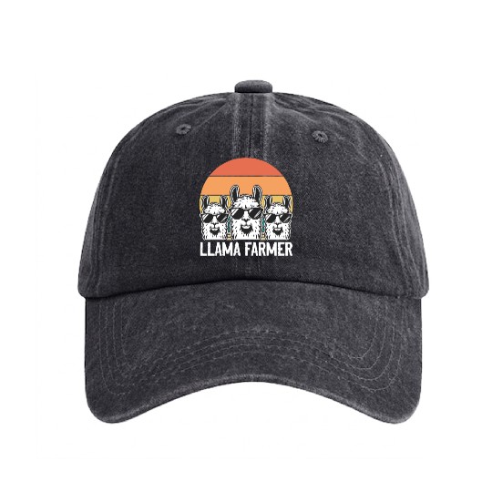 Llama Farmer - Funny Llama Alpaca Farmer Washed Denim Baseball Caps