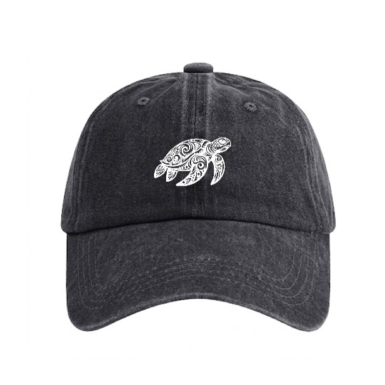 Ornamental Beauty Of A Sea Turtle Washed Denim Baseball Caps
