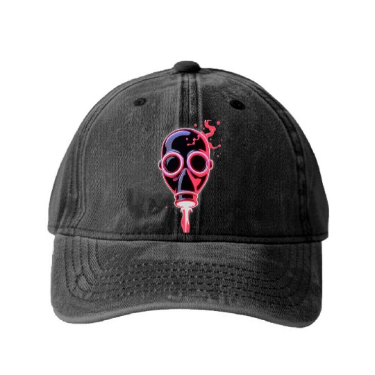 Neon Cyberpunk Gas Mask – Glowing Apocalypse Art Washed Denim Baseball Caps