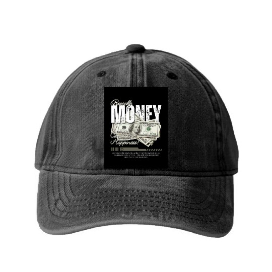 White and Grey Vintage Money Streetwear Washed Denim Baseball Caps