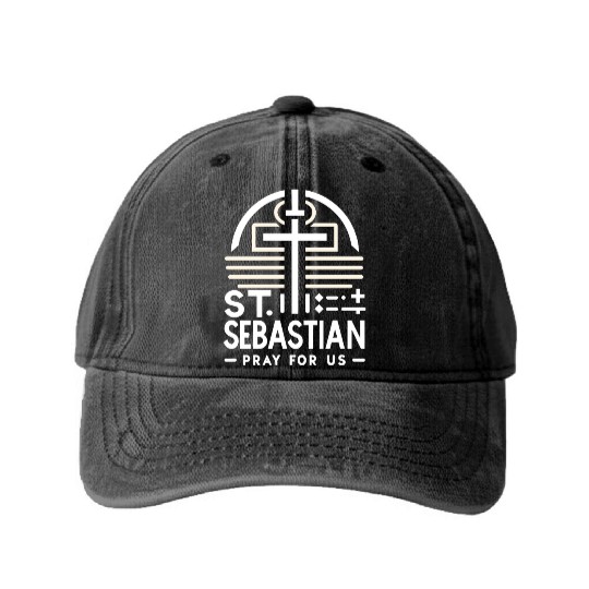 St. Sebastian Pray for Us Catholic Patron Saint Washed Denim Baseball Caps