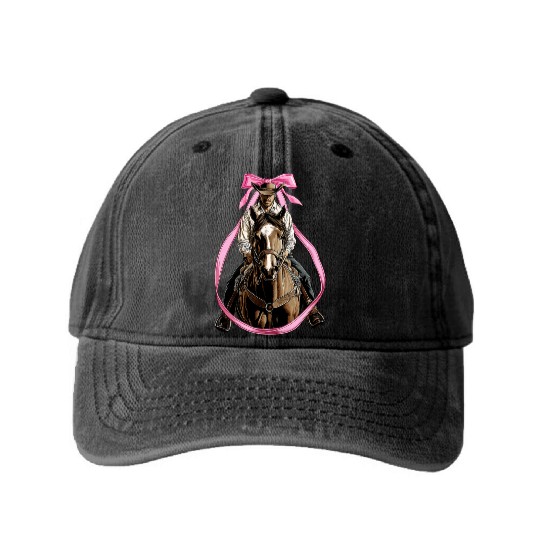Coquette Bow Rodeo Barrel Racer Barrel Racing Mom Washed Denim Baseball Caps