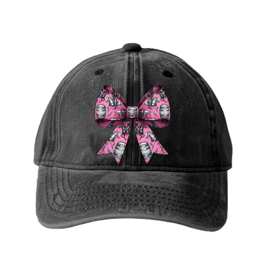 Coquette Bow Barrel Racer Barrel Racing Rodeo Washed Denim Baseball Caps
