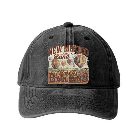New Mexico Land of Hot Air Balloons Adventure Washed Denim Baseball Caps