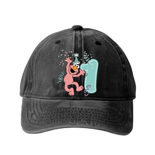 Sesame Street Birthday Design With Elmo One Year Washed Denim Baseball Caps