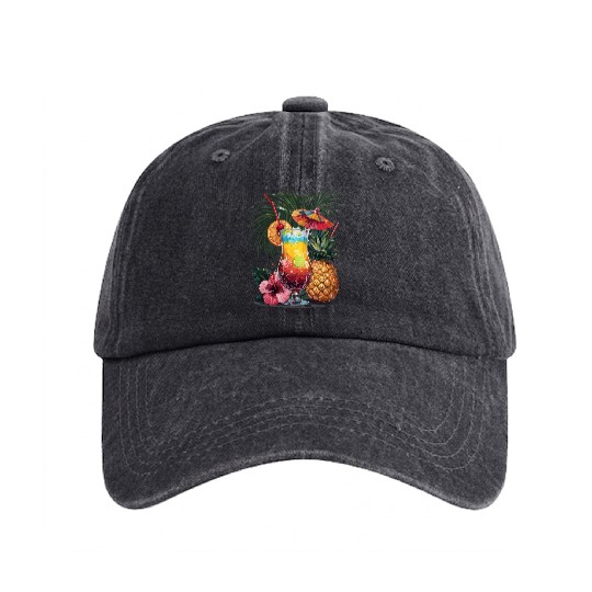 Tropical Vibes with Pineapple and Cocktail Washed Denim Baseball Caps