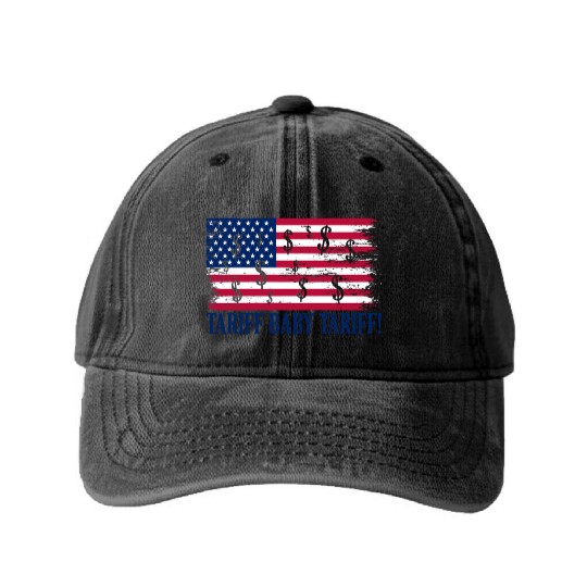 Tariff Baby Tariff American Flag Trump Tariff Washed Denim Baseball Caps