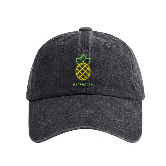Tropical Neon Pineapple Fruit Summer Design Washed Denim Baseball Caps