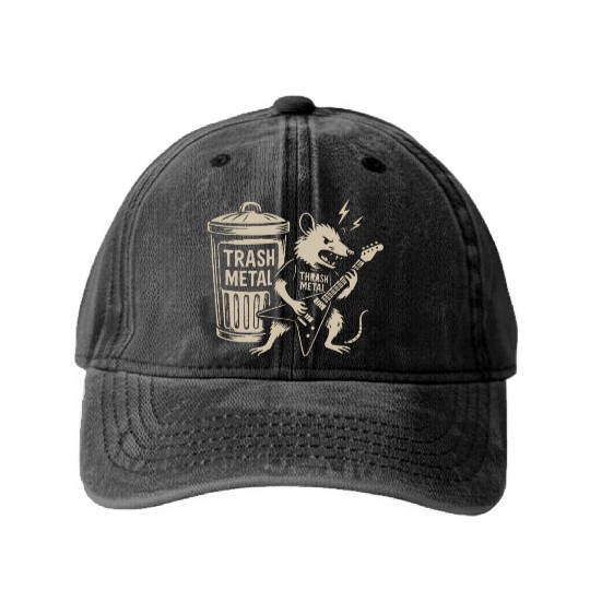 Guitar thrash metal trash metal opossum funny Washed Denim Baseball Caps
