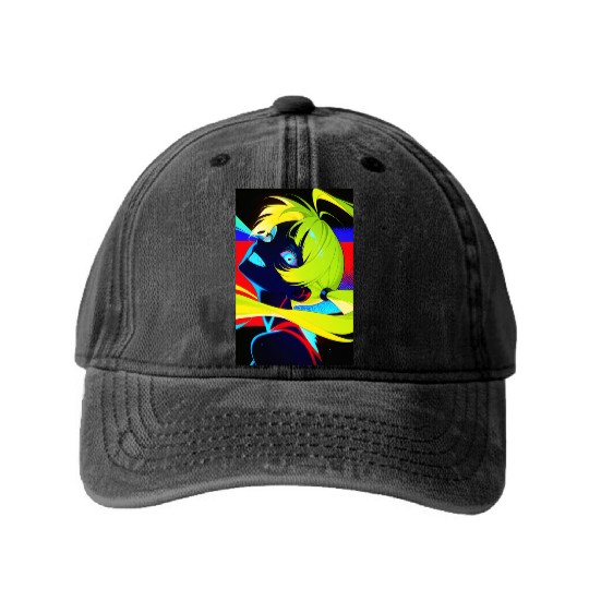 Neon Cyberpunk Anime Aesthetic Washed Denim Baseball Caps