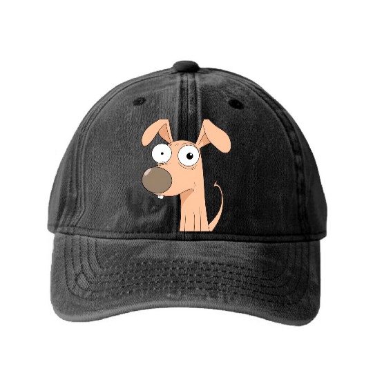 Goofy Cartoon Dog with Bulging Eyes Washed Denim Baseball Caps