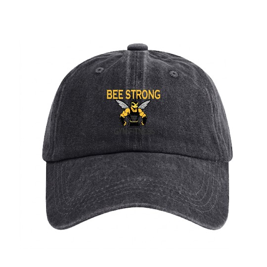 BEE STRONG GYM FITNESS Washed Denim Baseball Caps