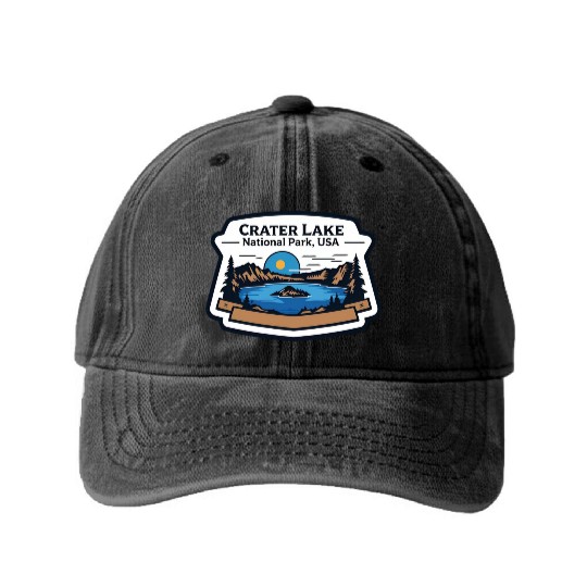 Crater Lake National Park Southern Oregon USA Logo Washed Denim Baseball Caps
