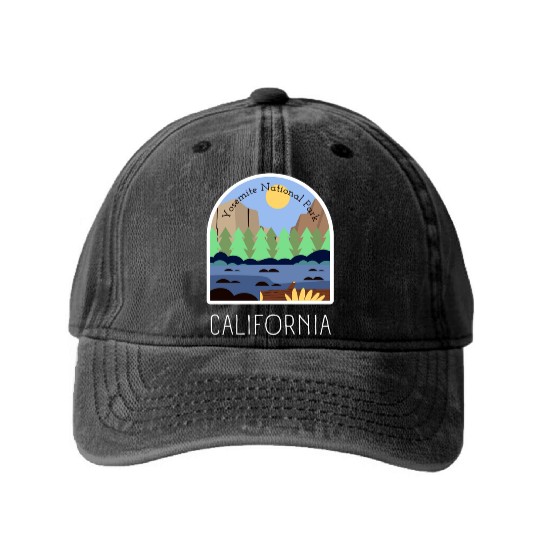 Retro Yosemite National Park California Washed Denim Baseball Caps