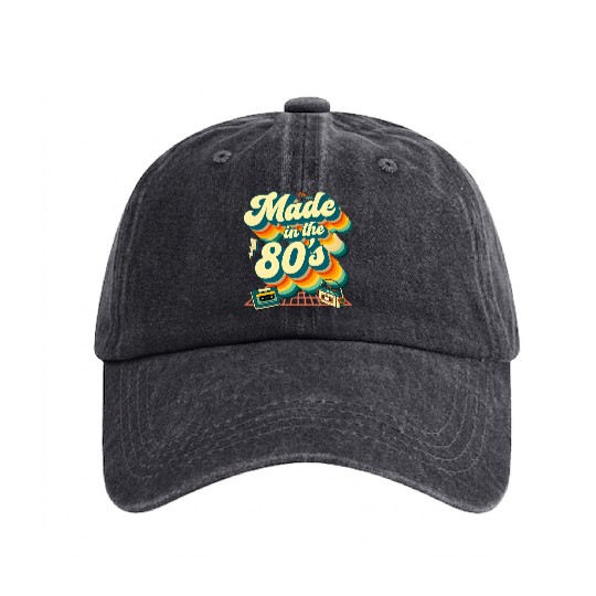 made in the 80s retro groovy Washed Denim Baseball Caps
