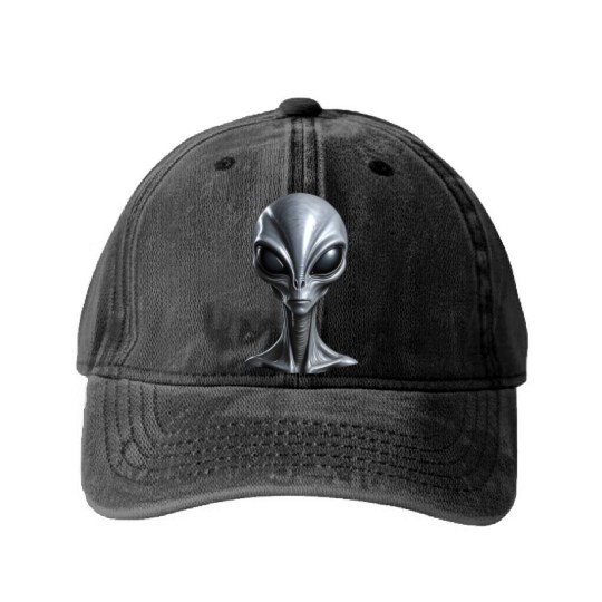 Real Tall Grey Alien Extraterrestrial Washed Denim Baseball Caps