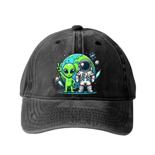 Alien Astronauts In Space Washed Denim Baseball Caps