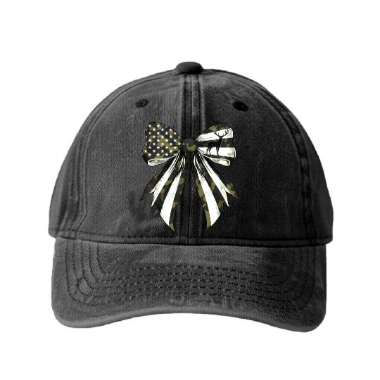 Coquette Bow Deer Hunting Camouflage US Flag Pride Washed Denim Baseball Caps