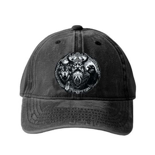 Viking Warrior Man Odin Thor Norman Walhalla Washed Denim Baseball Caps