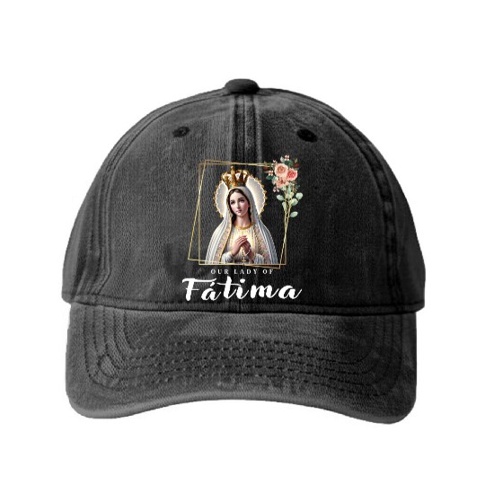 Our Lady of Fatima Mother Mary Saint Catholic Washed Denim Baseball Caps