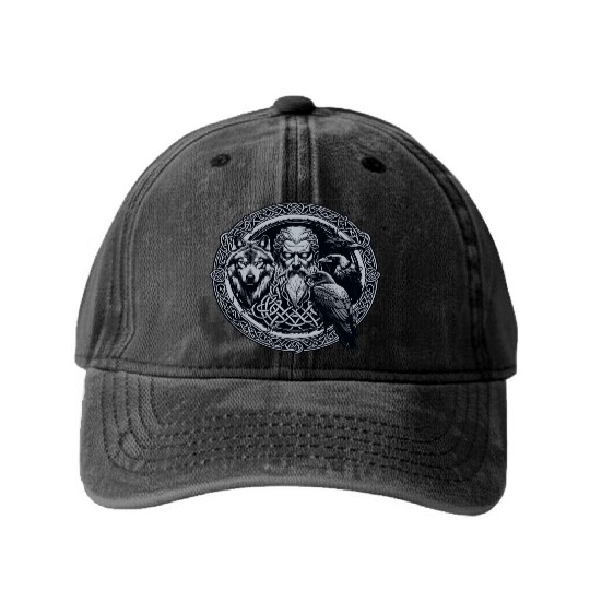 Viking Warrior Man Odin Thor Norman Walhalla Washed Denim Baseball Caps