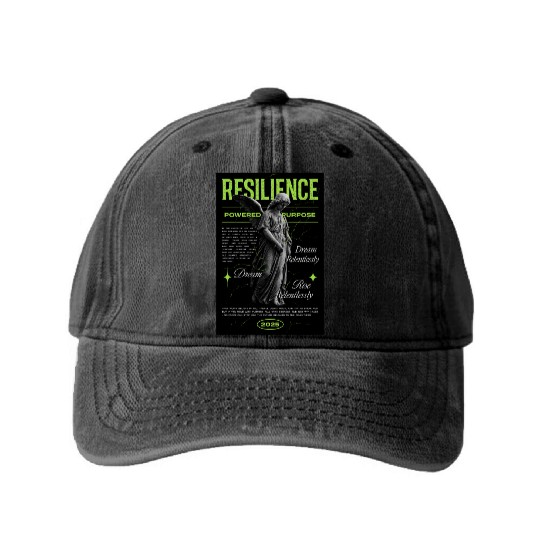Resilience Angel – Neon Motivational Art Washed Denim Baseball Caps