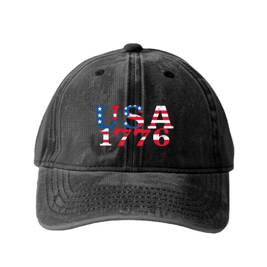 USA Established 1776 Stars Red White Blue Washed Denim Baseball Caps