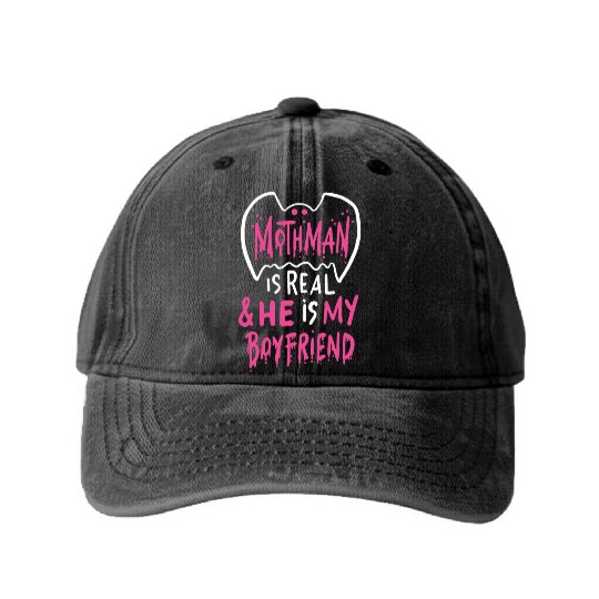Mothman Is Real He Is My Boyfriend Washed Denim Baseball Caps