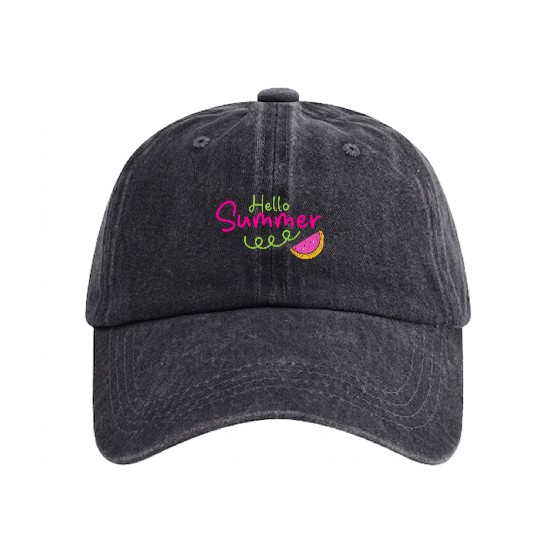 Hello Summer Cute Watermelon Washed Denim Baseball Caps