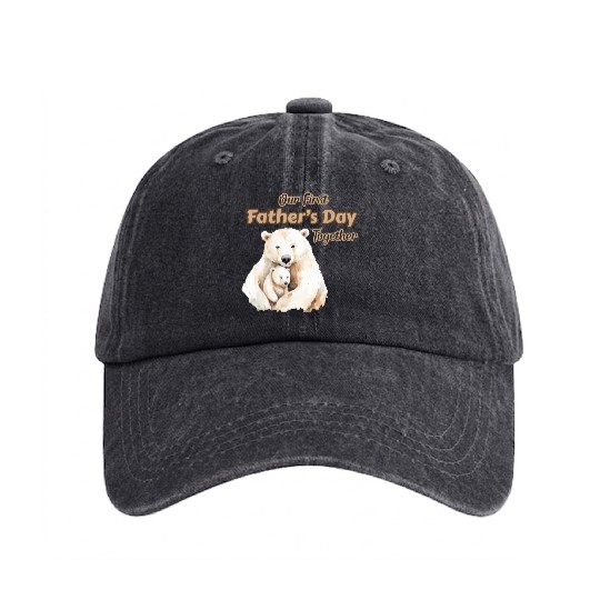 Our First Father's Day Together - Polar Bear Washed Denim Baseball Caps
